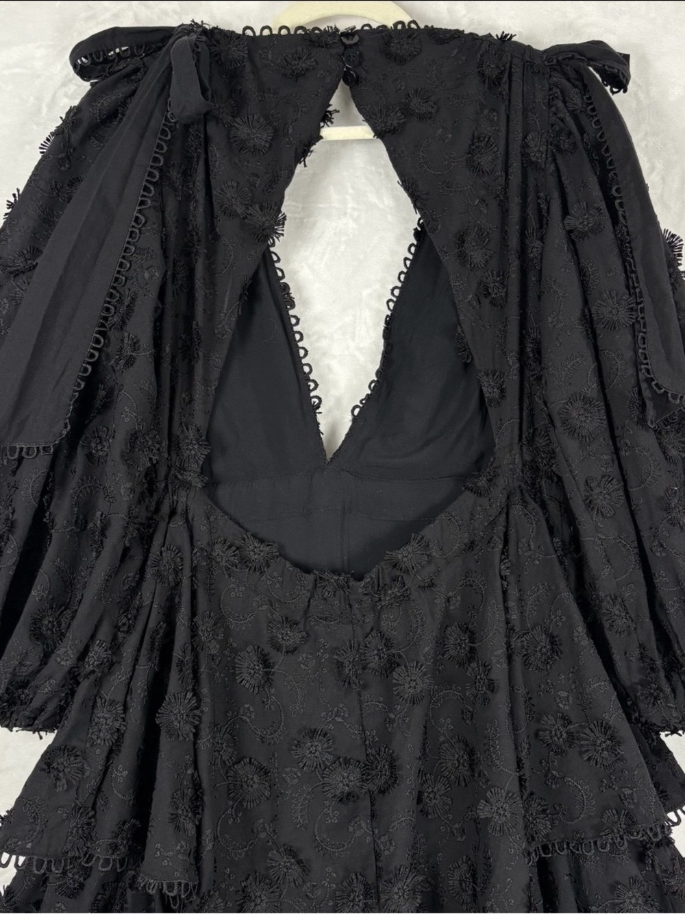 FARM RIO Black Flowers Textured Tiered Ruffle Midi-Dress Sz S Victorian Prairie - Picture 9 of 16